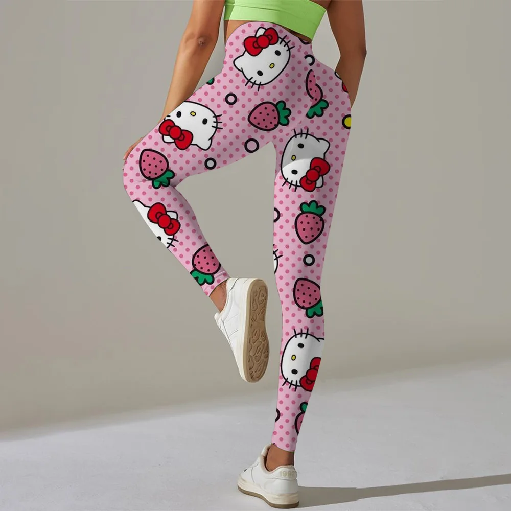 Olá kitty impressão calças de yoga ginásio leggings mulheres menina fitness macio collants cintura alta elástica respirável sem t linha calças esportivas