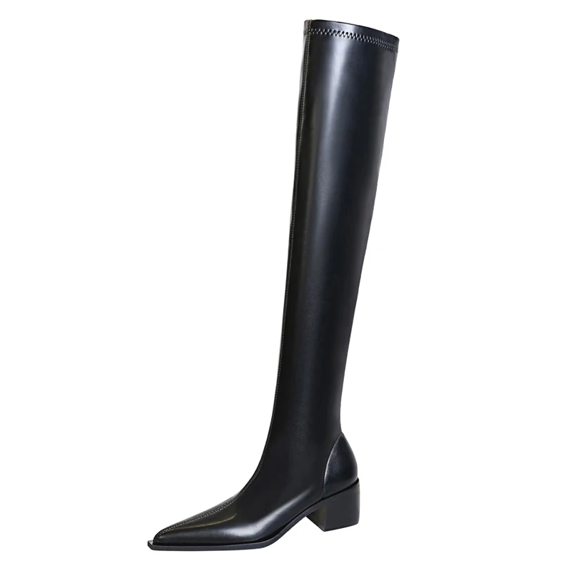 BIGTREE Shoes Women Sexy Over Knee High Boots Pu Leather Boots Pointed Toe Long Boots Autumn Winter Shoes Women Thick Heel Boots