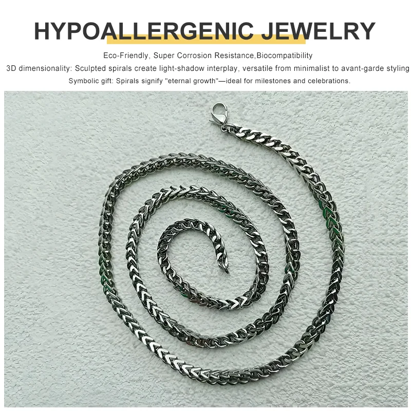 4MM pure titanium polished reversible chain necklace suitable for both men and women | Durable, suitable for daily wear