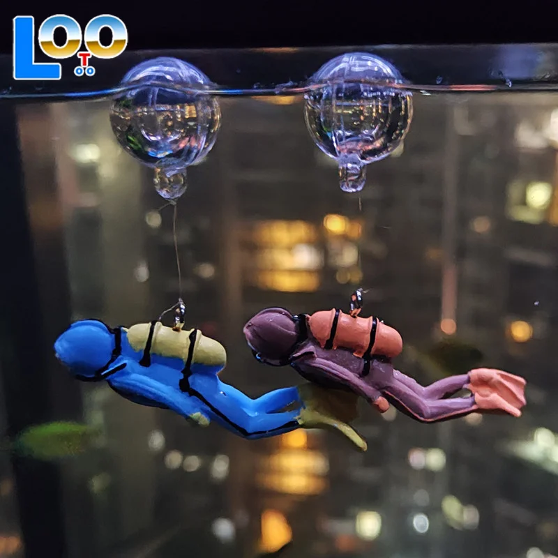 ตกแต่งตู้ปลาเรซิ่นลอยนักประดาน้ําถังปลาลอยตกแต่งภายใต้น้ําชุดโลกใต้น้ําขนาดเล็กลอย