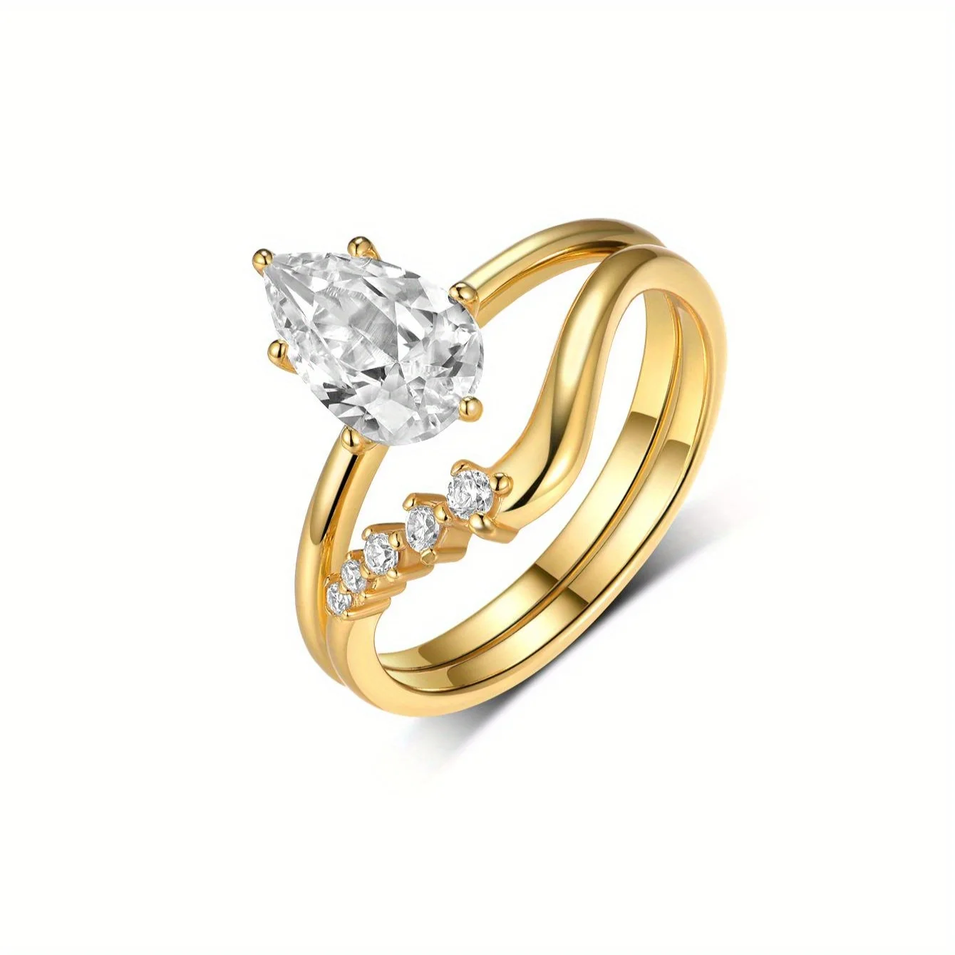 

S925 Sterling 925 Silver 1.5CT Teardrop-Shaped Moissanite Anniversary Ring Set Fine Jewelry