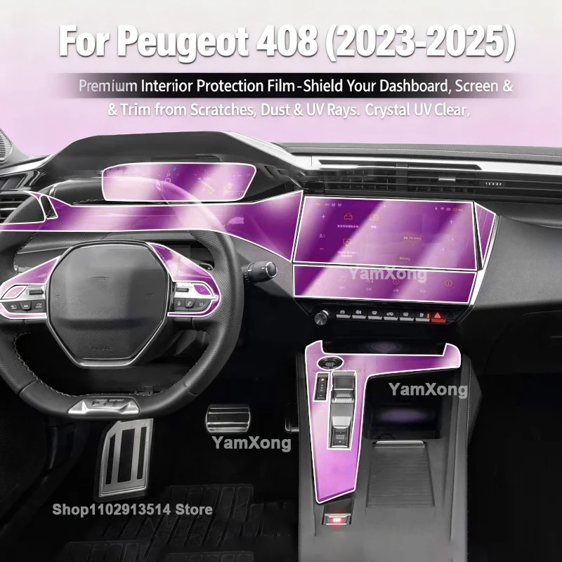 

Protective Film Kit For Peugeot 408 2023-2025 Interior Dashboard Center Console Screen Cover Anti Scratch HD Clear Car Stickers