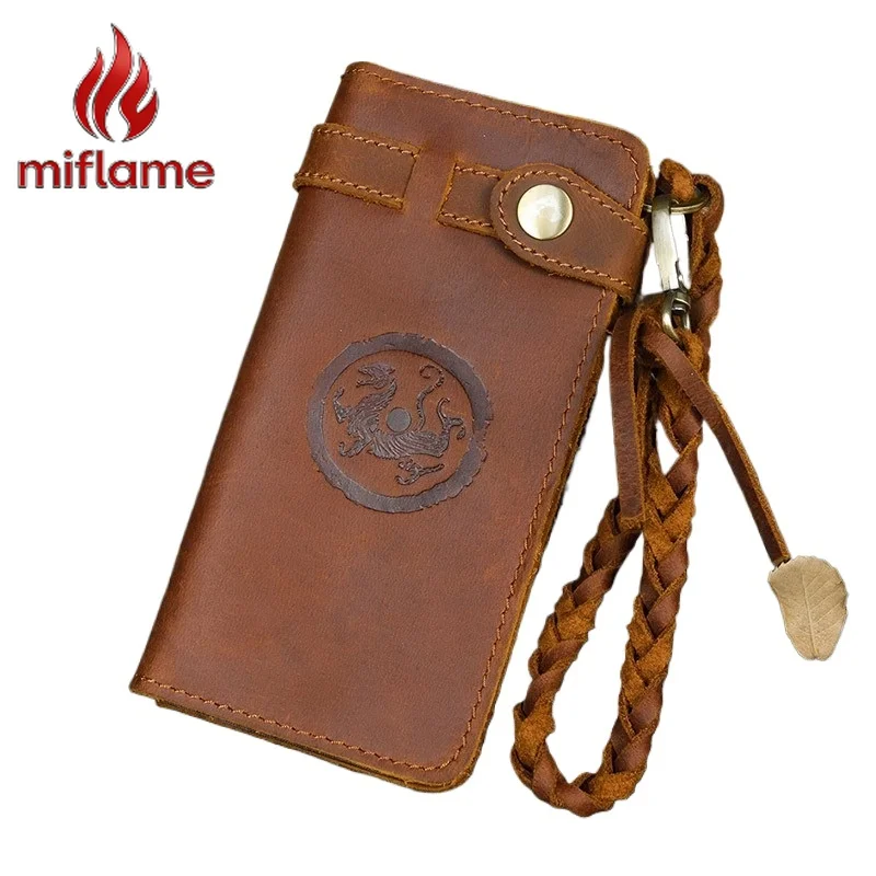 

Vintage Crazy Horse Leather Wallet for Men Top Grain Cowhide Embossed Multiple Card Slots Luxury Purse