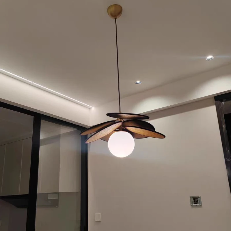 Home Decor Modern Salon Pendant Lights Rural Grass Woven Glass Led Lamp Living Room for Dining Bedroom Lustre Ceiling Chandelier