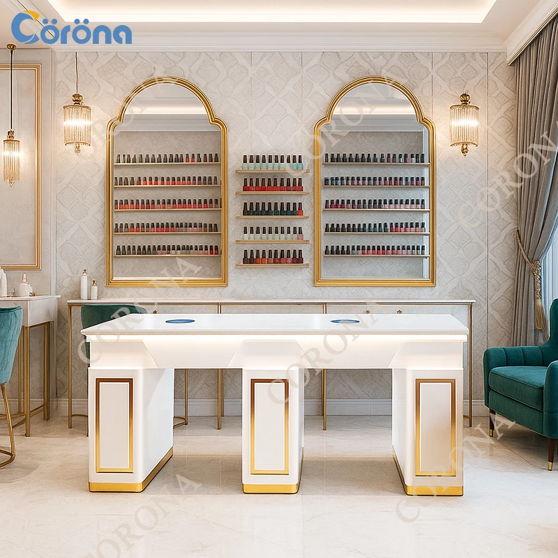 Professional Salon Manicure Furniture Double Nails Desk Art Table For Gel Nail
