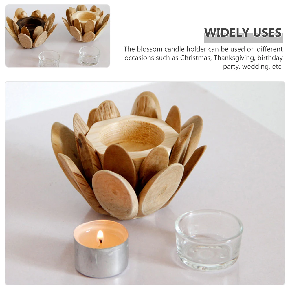 

Tealight Holder Candles Flower Petals Wood Wedding Table Candlestick Decoration Simple