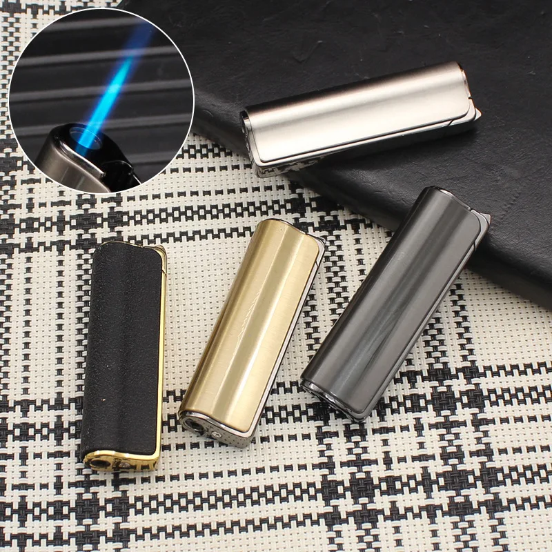 

Metal Press Straight Ignition Windproof Blue Flame Butane Gas Lighter Mini Personalized Compact Cigar Lighter Men's Small Gift