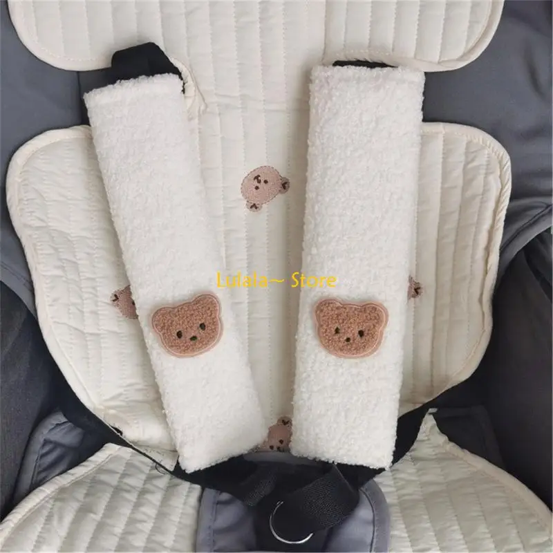 Y4QA Soft Shoulder Cover Bear Rabbit Pattern Case Comfortable & Practical Infant Car Belt Cover Car Belt Shoulder Pad Plushs