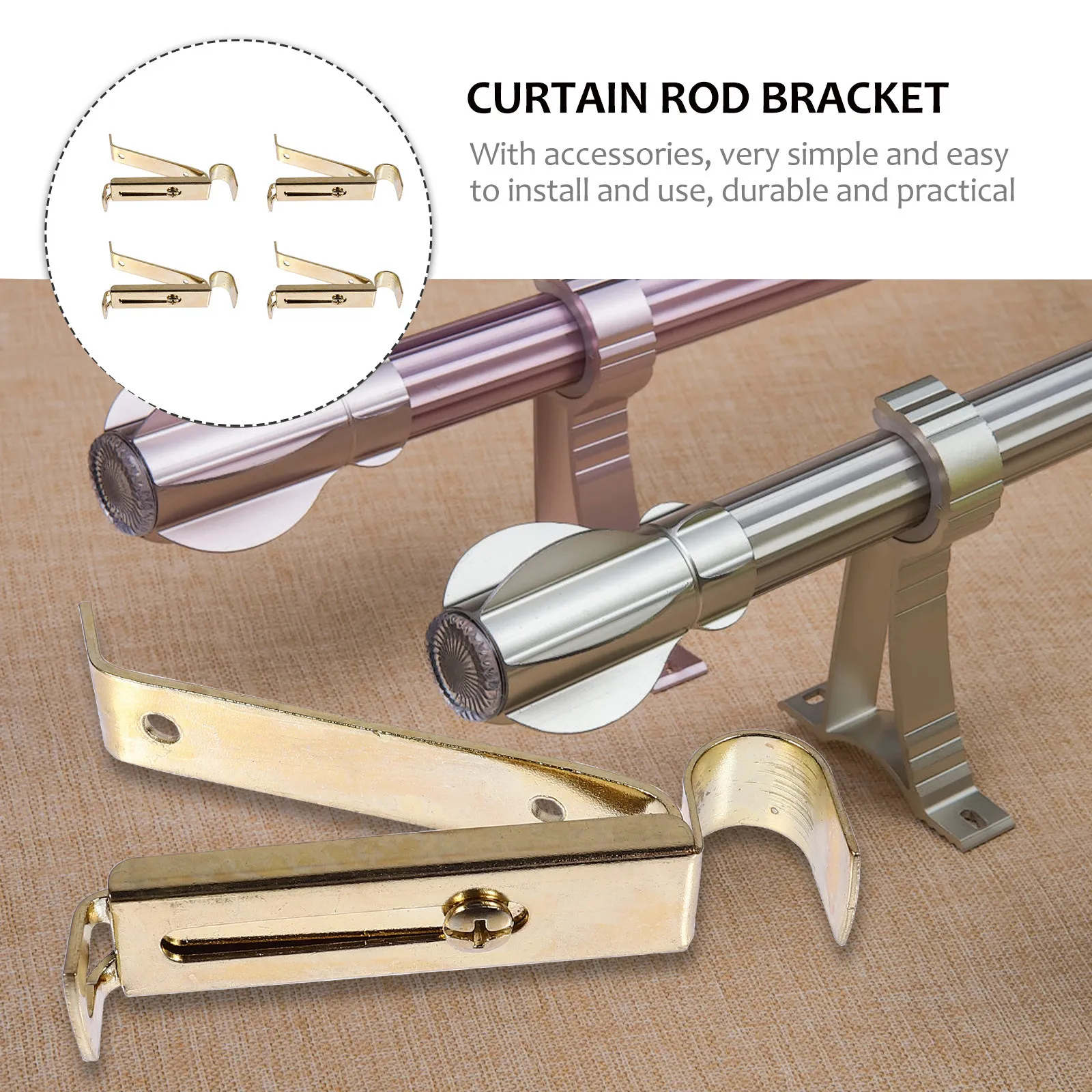 4Pcs Curtain Rod Accessories Sturdy Steel Brackets Retro Style Smooth Finish Easy Install Home Office Window Dressing Hardware