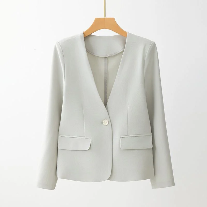 

2026 New Solid Color V-Neck Women's Blazer Fashion Temperament Single Button Long Sleeve Outerwear Casual Office Lady Suit Coat