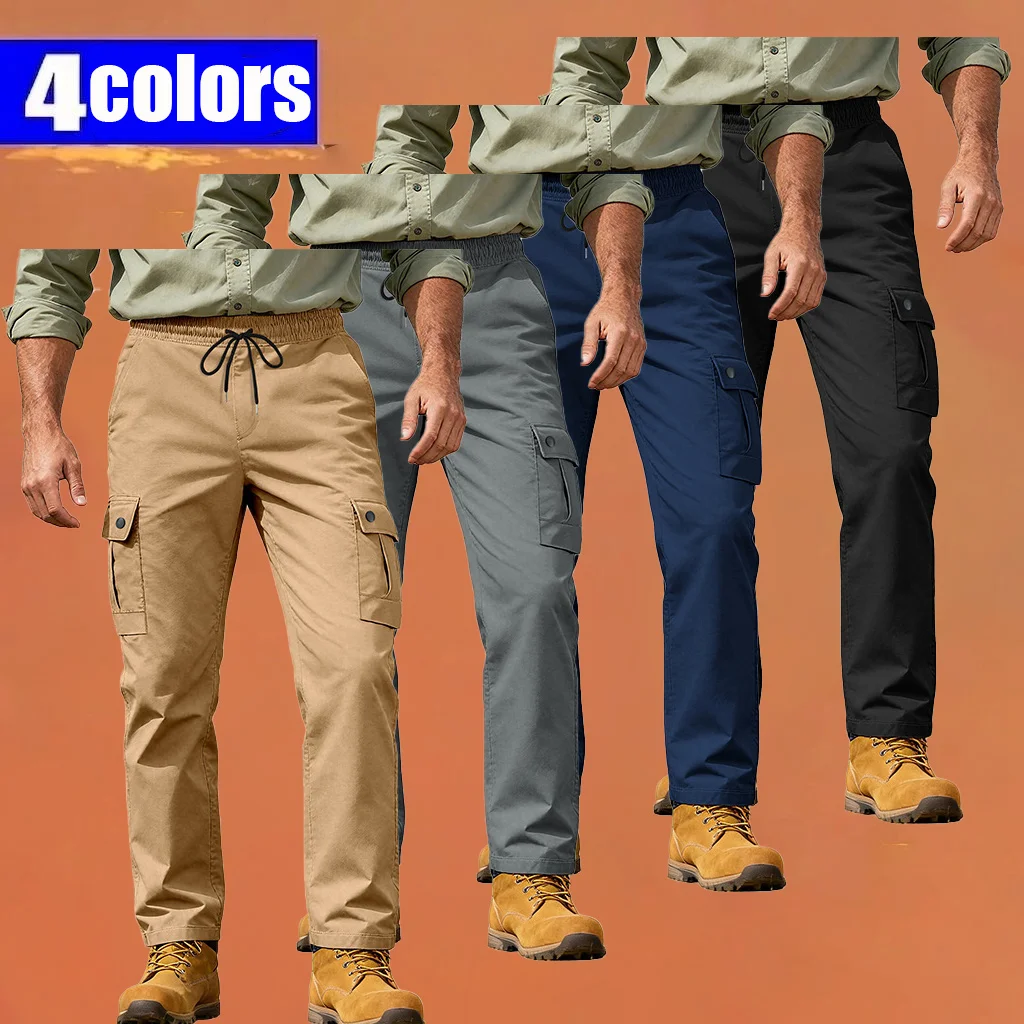 Autumn Cargo Pants Men Casual Work Trousers Multi-pocket Outdoor Commuter Pants Spring Thin Baggy Regular Drawstring Trousers