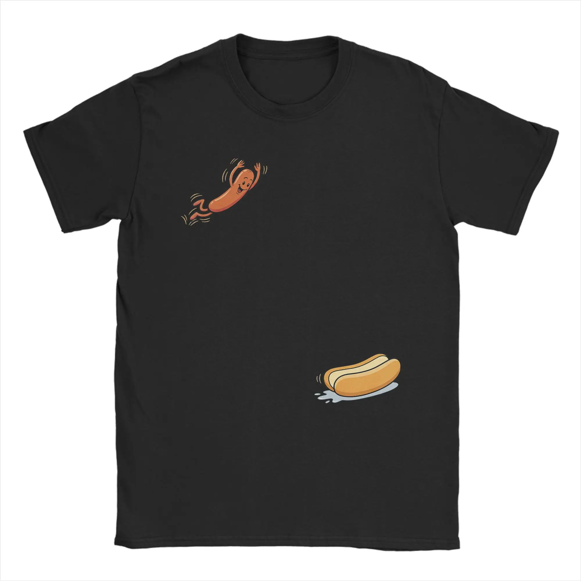 Camiseta de algodón de manga corta con cuello redondo para hombre, diseño de perrito salto en panecillo, salchicha, barbacoa y salto alto, idea de regalo.