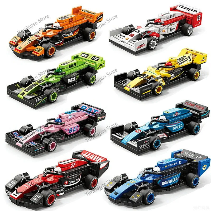 NUEVO Kit de Construcción DIY de Coches de Carreras de Fórmula 4 con Sistema de Retroceso, Vehículo de Velocidad, Bloques de Construcción para Niños, Modelo de Película, Ideas de Ciudad de Juguetes