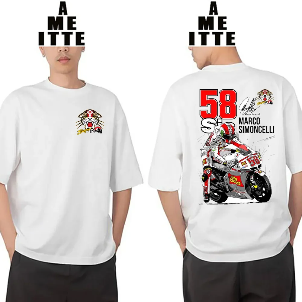 New Marco Simoncelli 58 Tiger GP Race T-Shirt Men Short Sleeve Hip Hop Boy Casual Tees Mountain Adventure Motorcycle Riding Tops