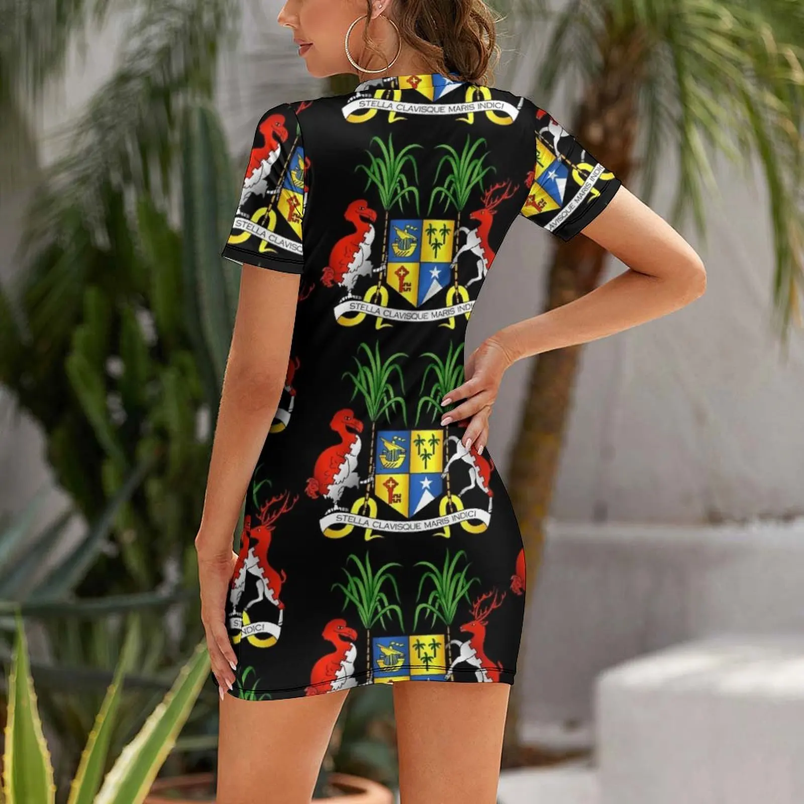 Mauritius Coat of Arms Short Sleeved Dress dress korean style dress luxury woman evening Dresses gala