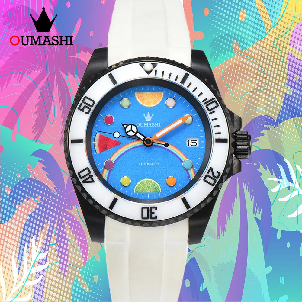 

Men's 40mm Automatic NH35A watch Steel Sapphire transparent case Waterproof fruit Wristbatch watch NH35A Movement