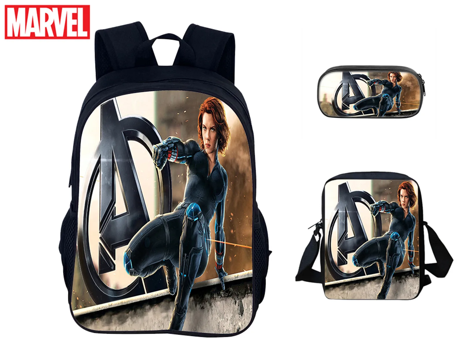

Black Widow Hot Lightweight Knapsack Set Includes Trendy Bookbag,Shoulder Bag and Pencil Box,Casual Backpack for School