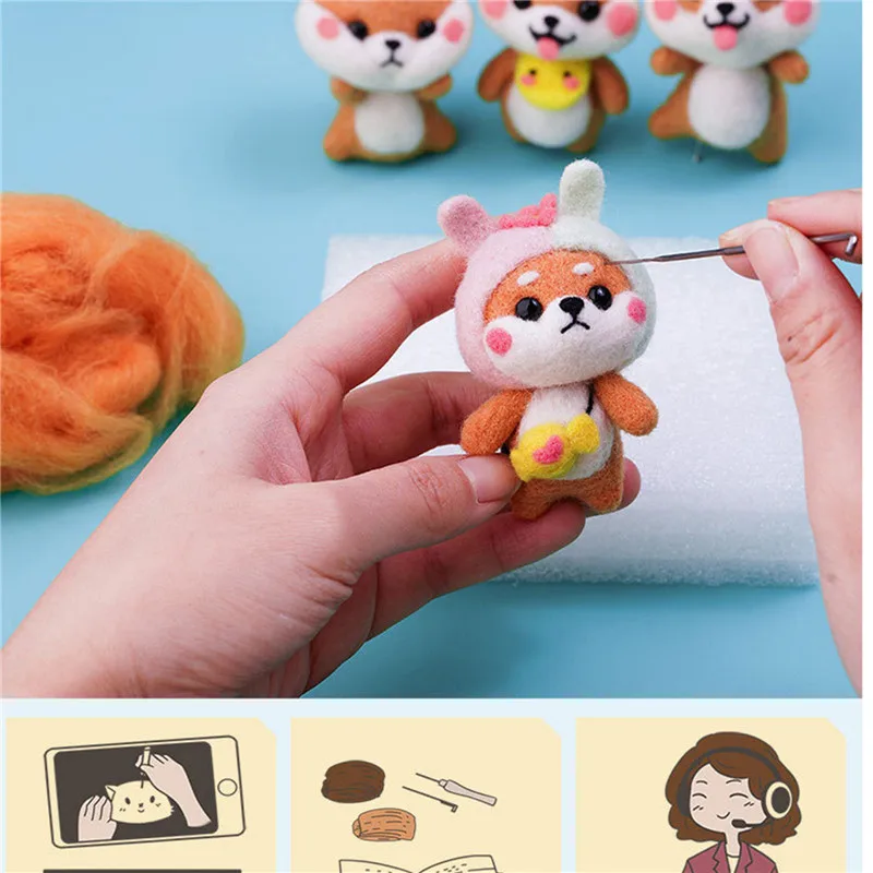 Creative Teddy Dog Cat Animal Wool Felting Package Material Handmade Toy Doll Felt Poked Unfinished DIY Arts Crafts Needlework