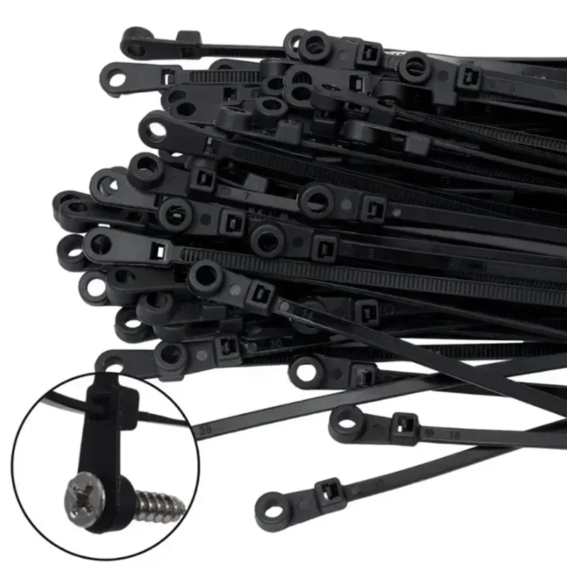 

300Pcs Screw Hole Cable Ties Reusable Fixed Nylon Cable Ties Self-Locking Cord Tie Straps Fastening Loop Durable Easy Install-AB