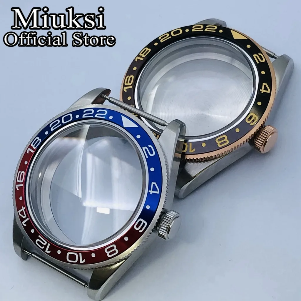 Miuksi 39mm silver black rose gold sterile watch case domed sapphire glass fit NH35 NH36 NH34 ETA2824 PT5000 movement