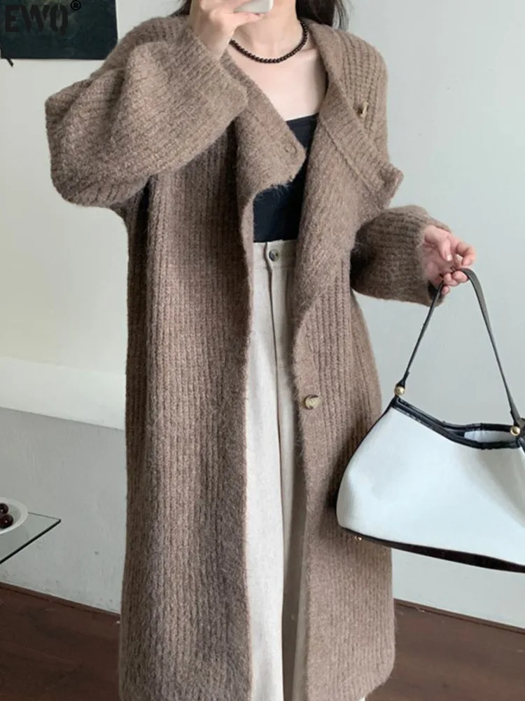 

[EWQ] Korean Minimalist Style Single Button Long Cardigan Sweater Knitted Coat Solid Women Clothing Winter 2024 Autumn New GZ541