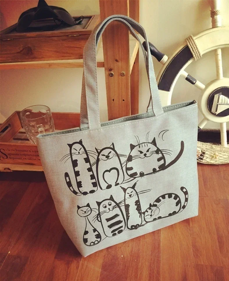 Wersja koreańska Nowa moda damska torba Cute Cats Canvas One Shoulder Casual Handbag Student Book Bags Large Capacity Shopping