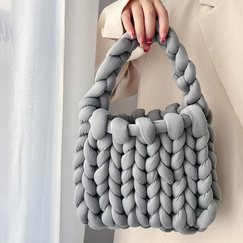 DIY Crochet Bags Handmade Women Underarm Bag Designer Winter Tote Bag Knitting Handbags for Women Woven Chunky Knitted Purse