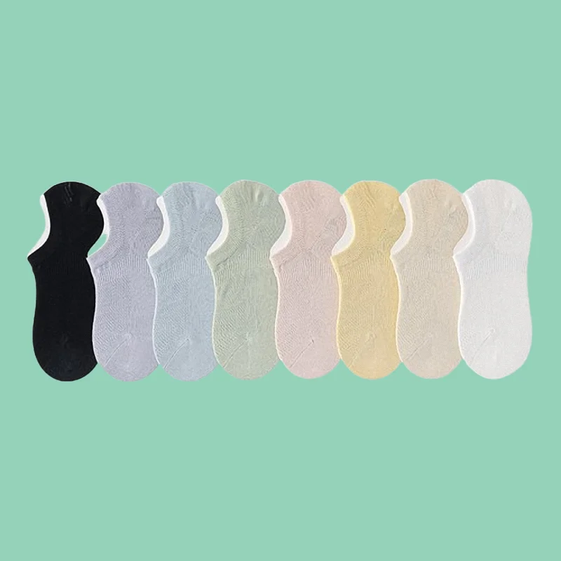 Calcetines informales de malla para mujer, medias cortas de boca baja, finas, invisibles, antideslizantes, de algodón y silicona, 5/10 pares