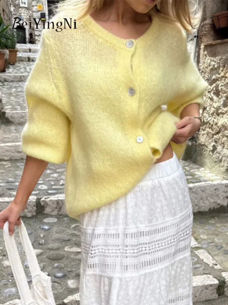 

Beiyingni Candy Color Cardigan Women Fall Winter Buttons Casual Sweaters for Woman Plain Warm Knitwear O-neck Jackets Female