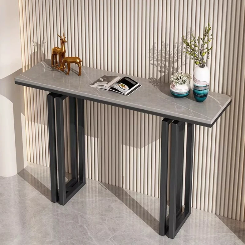 Picture 6: Multifunctional Hallway Table Light Luxury Entryway Console Table for Living Room Narrow Sofa Tables Modern Half Moon Shelf