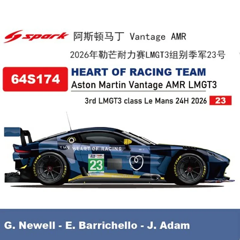 SPARK 1:64 Aston Martin Vantage GT3 2026 Le Mans Endurance Racing Die Cast Alloy Car Model Adult Collection Ornament