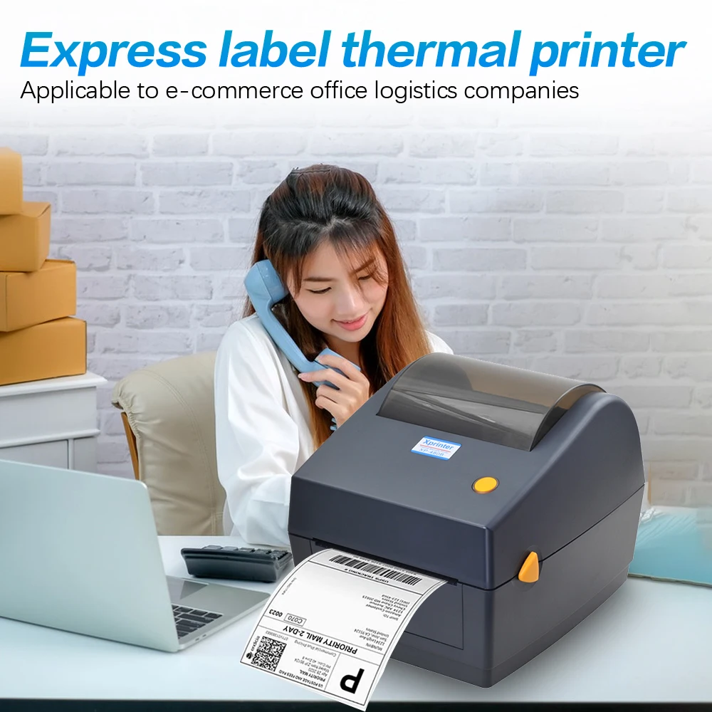 Xprinter XP-480B 4X6 Barcode Label Printer 108mm Roll Sticker Thermal Printer Adhesive Address Stickers Direct Thermal Printer
