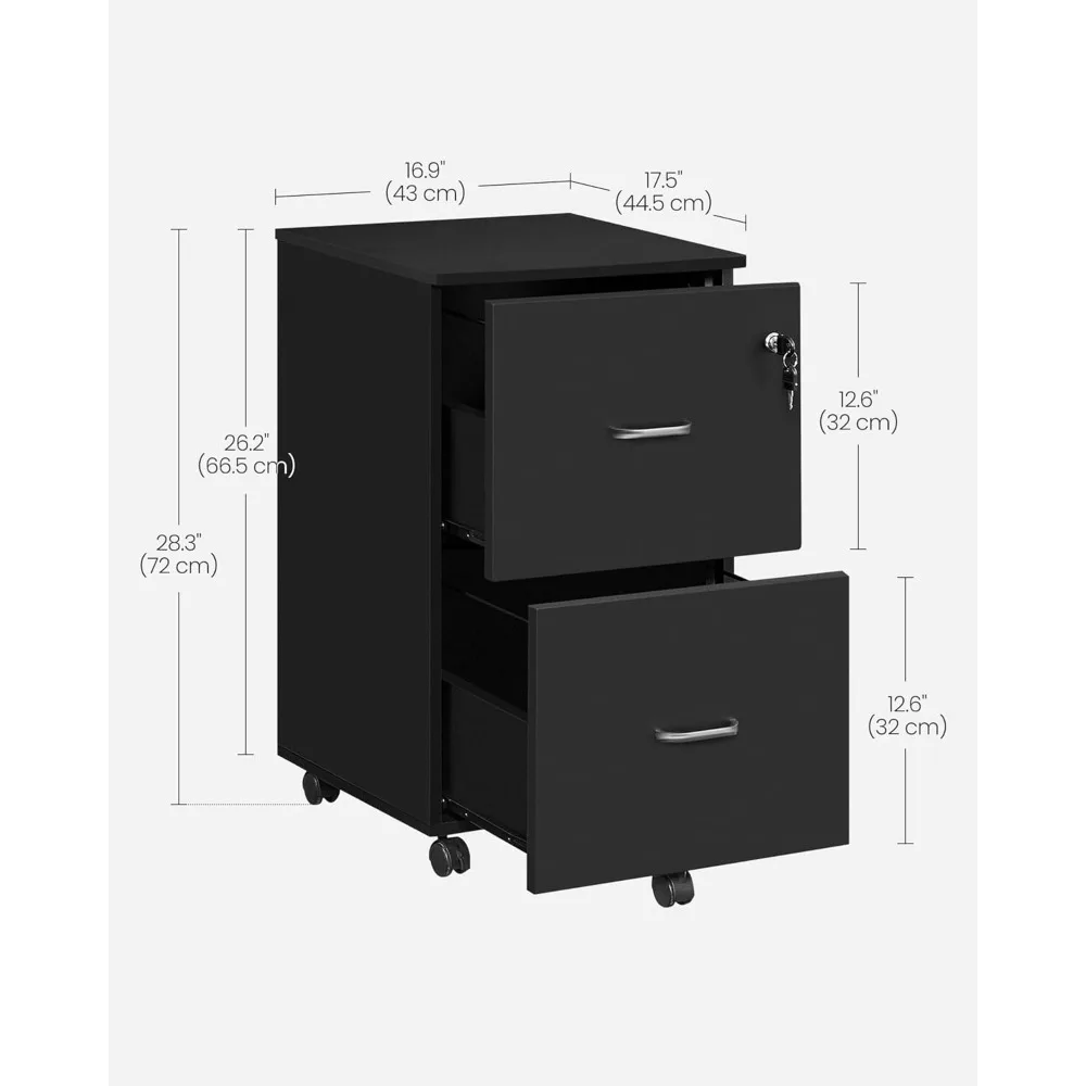 2-Drawer File Cabinet, Locking Wood Filing Cabinet Small Rolling File Cabinet, Printer Stand, for A4, Letter-Size Files