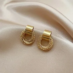 LATS Retro Metal Gold Color Multiple Small Circle Stud Earrings for Women Korean Jewelry Fashion Wedding Party Earrings Jewelry