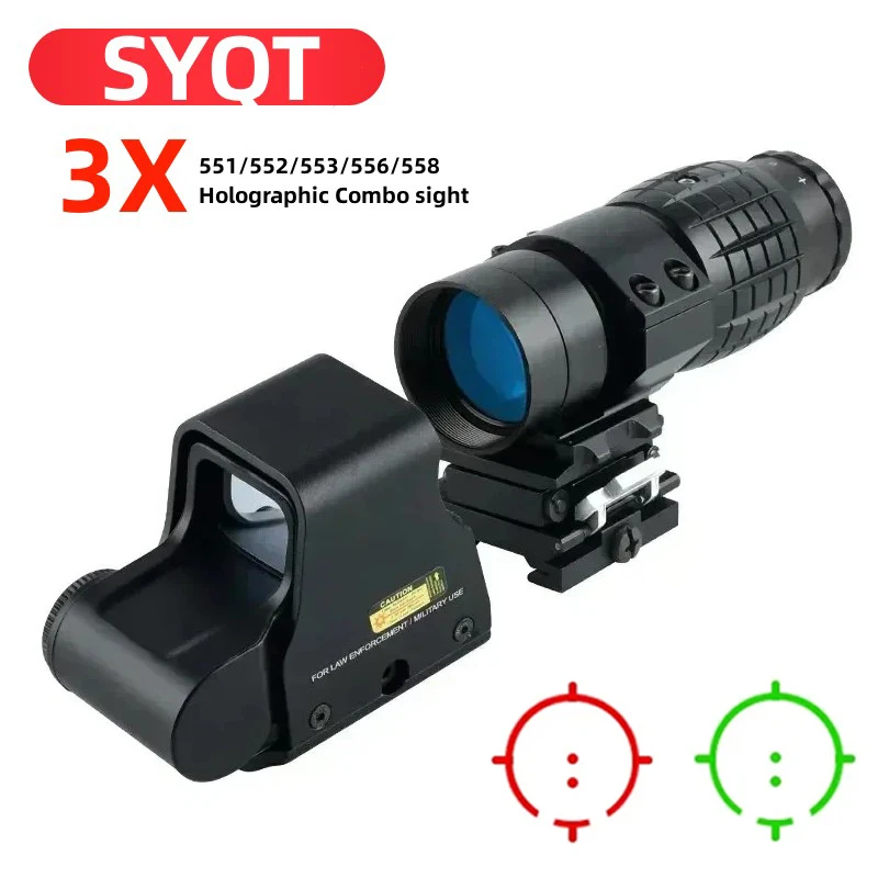 Tactical 3X Hologram Scope Sight with Flip-up Mount 553 558 556 Red Green Dot Sights for 20mm Rail Hunting Rifle Airsoft Scopes