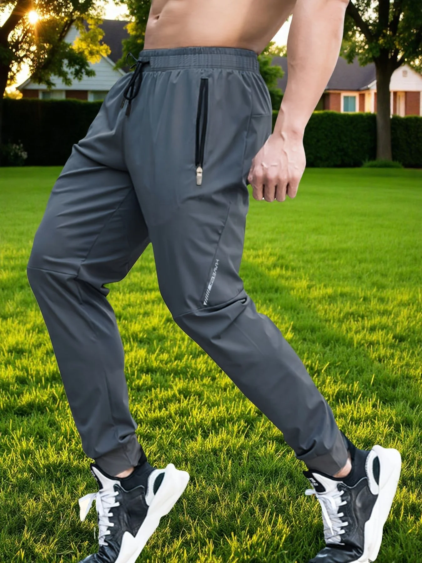 Sommerliche Outdoor-Hose aus Eisseide für Herren, dünne Freizeithose im koreanischen Stil, schnelltrocknend, elastische Beinpartie, eng anliegende Sporthose für Herren – Detail 4