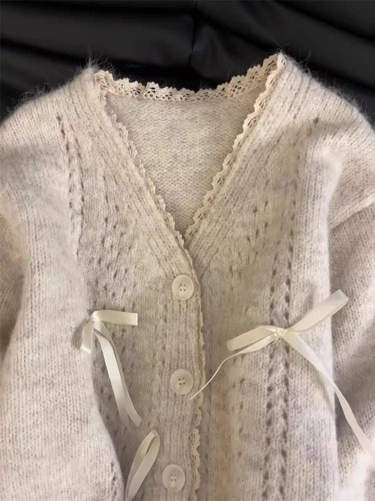 

Ранняя осень, корейский вязаный кардиган с милым узлом, женский свитер, универсальный ленивый Sle, высококачественная верхняя одежда
