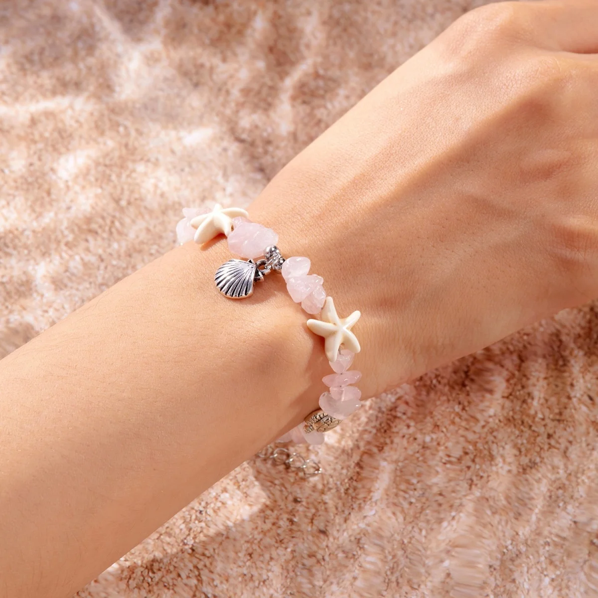 Boho-Armbänder mit zerstoßenen Steinen, Muscheln, Seesternen und Schildkröten für Damen und Herren, Sommer, Strandurlaub, Ozean, Meerestiere, Armreif, Partyschmuck – Detail 14