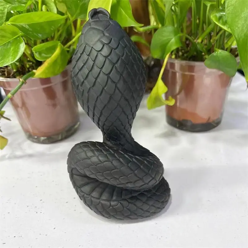 Natural Black Obsidian Cobra Carving Snake Carving Polished Animal Healing Fengshui Statue For Home Decoration Gift 1PCS