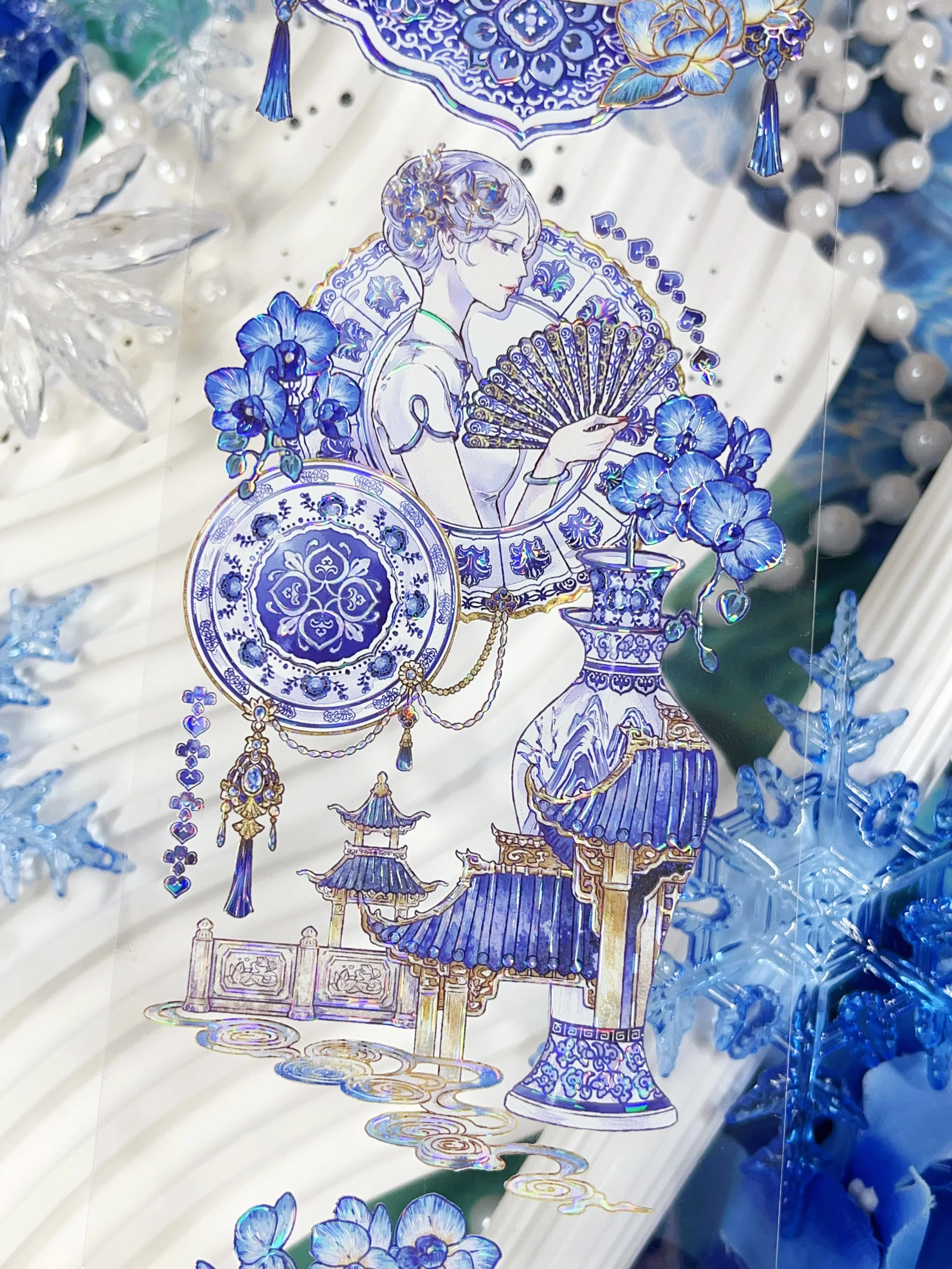 

Древний синий и белый фарфор с блестящей оболочкой, ПЭТ-ленты, принадлежности для рукоделия, сделай сам, скрапбукинг, изготовление карт, декоративная наклейка с планом