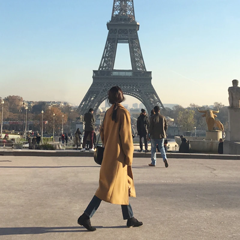 

MRCYC Korean Sle Woolen Coat Long Single Button Loose Women's Winter Jaet Pure Color Commute Faion Straight Cut