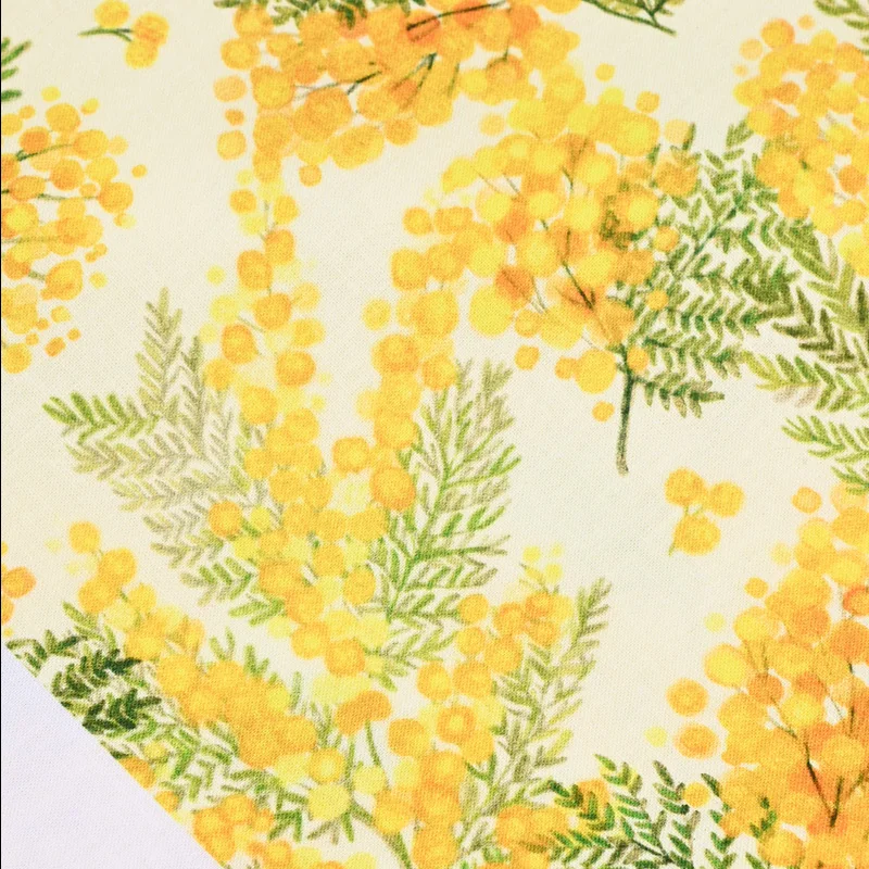 100% Cotton Fabric with Yellow Colored Flower Print, Handmade DIY Garment Dress, Sewing Tissue, CR-1391