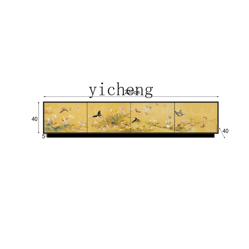 

TQH New Chinese Painted Ancient Painting Flowers and Birds Solid Wood TV Cabinet Coffee Table Combination Storage Locker