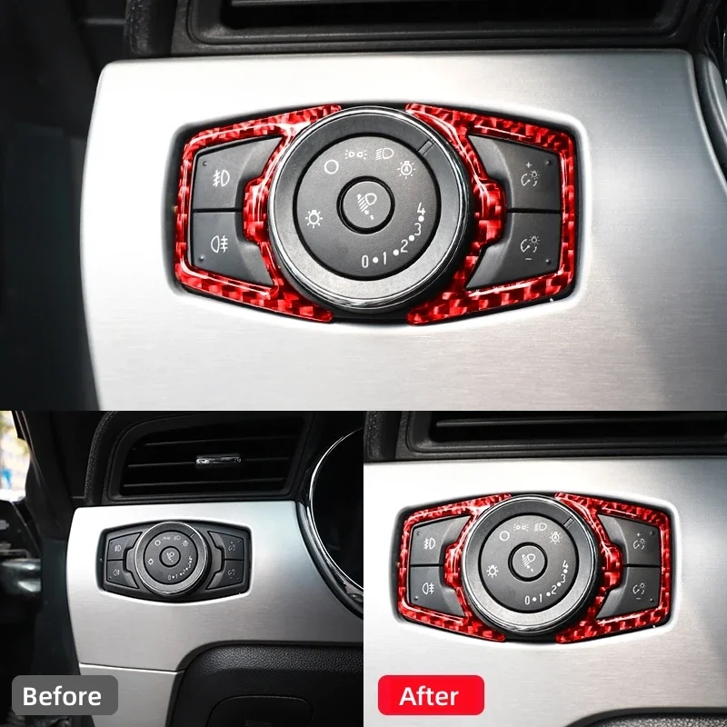Carbon Fiber Car Headlight Switch Cover Trim Stickers Decoration Frame for Ford Mustang GT 2015-2021 Car Interior Accessories view 6