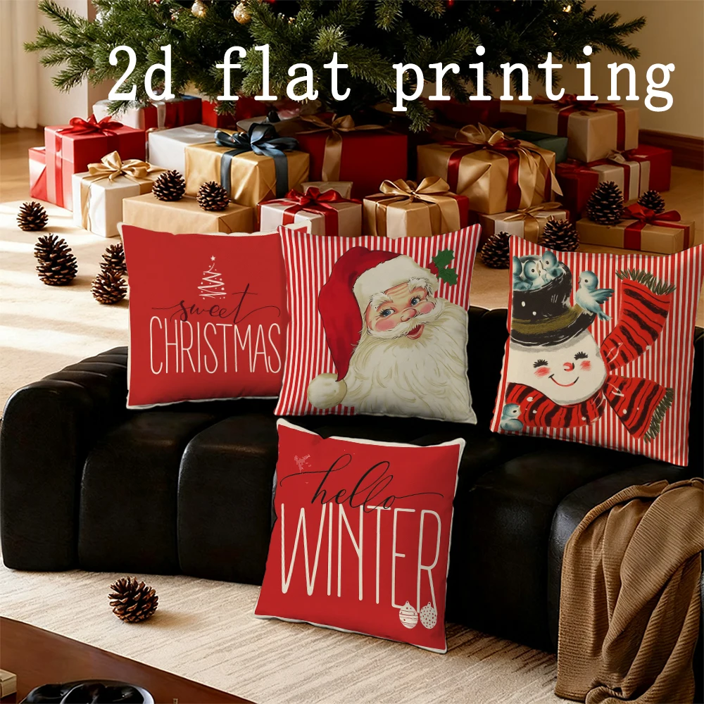 

1 шт./4 шт. - чехлы на рождественскую тематику с принтами Санта-Клауса и зимы, квадратная наволочка, наволочка