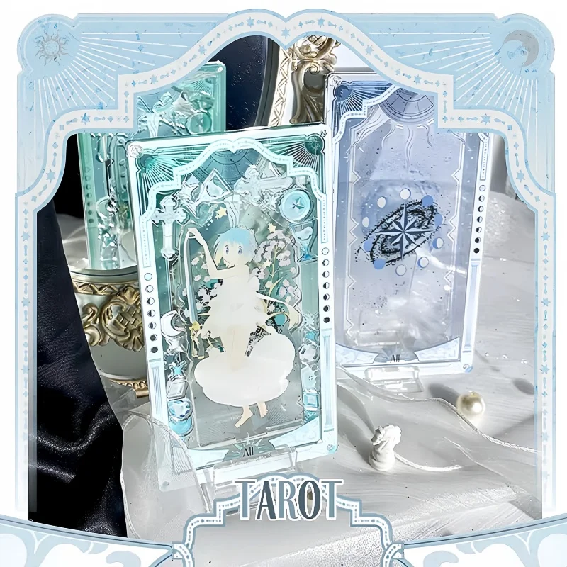 Tarot Celestial Acrylic Display Shaker Shelf with Floating Crystal Beads for Standees & Collectibles, Mystic Aesthetic ACG Stand