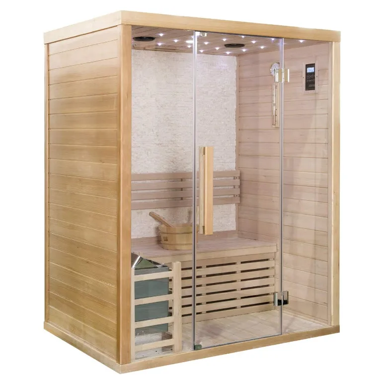 Traditional Wet Steam Sauna Room, 1-2 Person Canadian Hemlock Wood, Swedish Steam Sauna Cabin, 8mm Tempered Glass, Home Spa