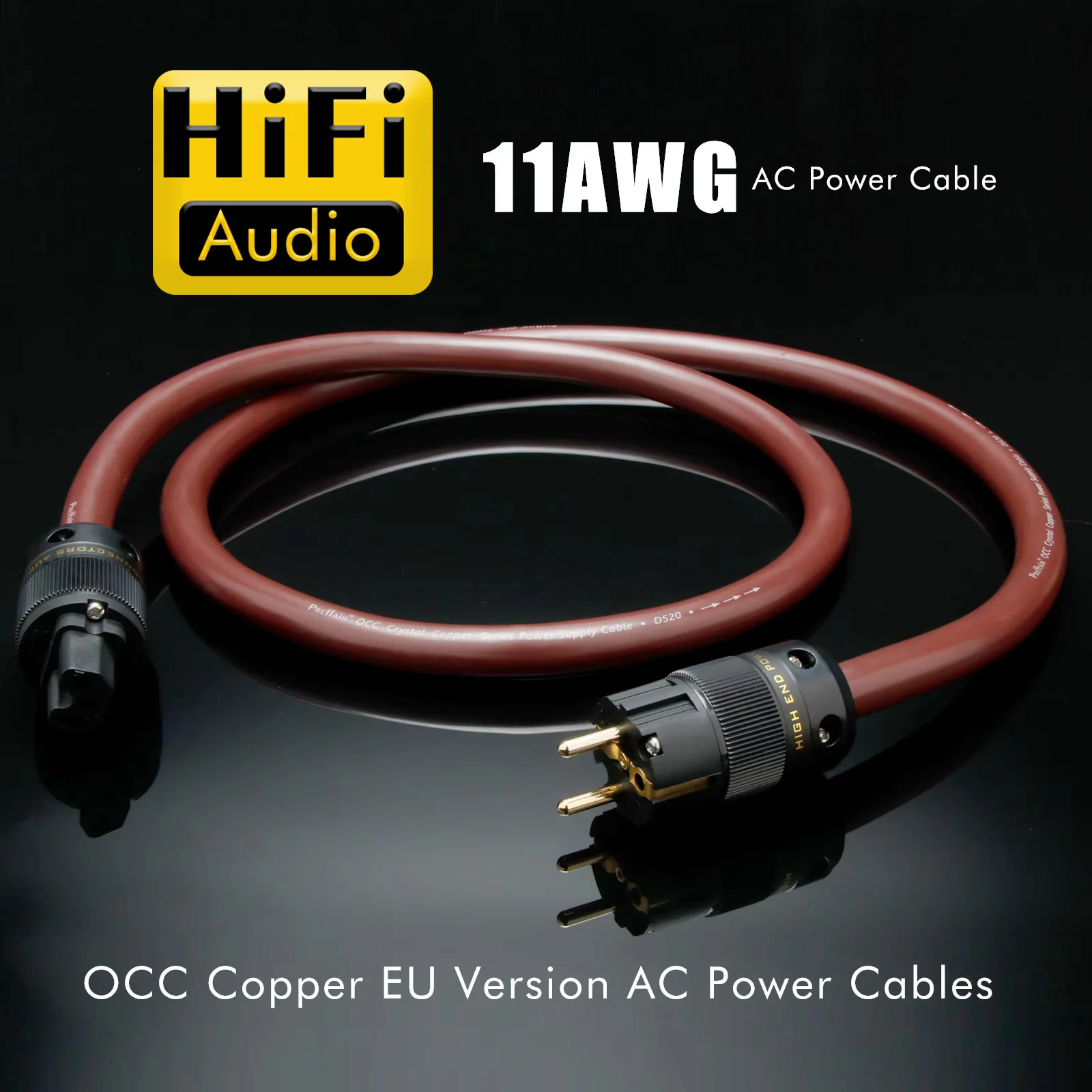 Preffair High Performance Golden Reference HiFi Audio OCC Copper Power Cable With Gold Plated US/EU Plug for Filter/Amplifier