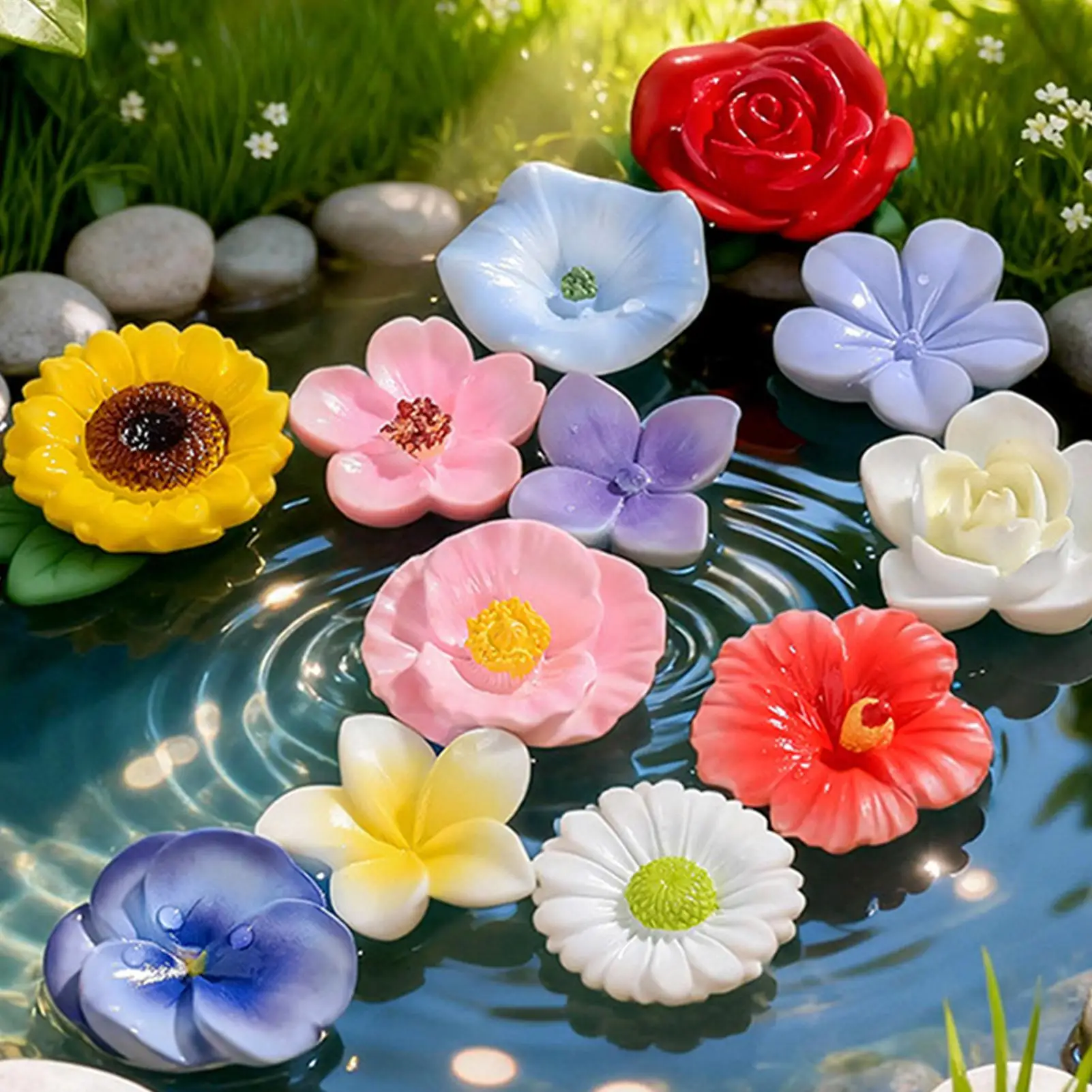 11pcs Bee Water Feeder Set Floating Resin Flower Insect Drinking Station Cute Weather-Resistant for Garden Patio Balcony Decor