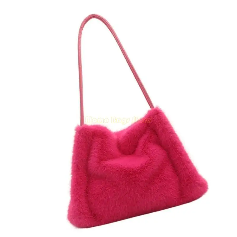 

X90D Stylish Women's Furry Bucket Handbag Multipurpose Solid Color Plush Shoulder Bag for Daily Commute And Casual Outings